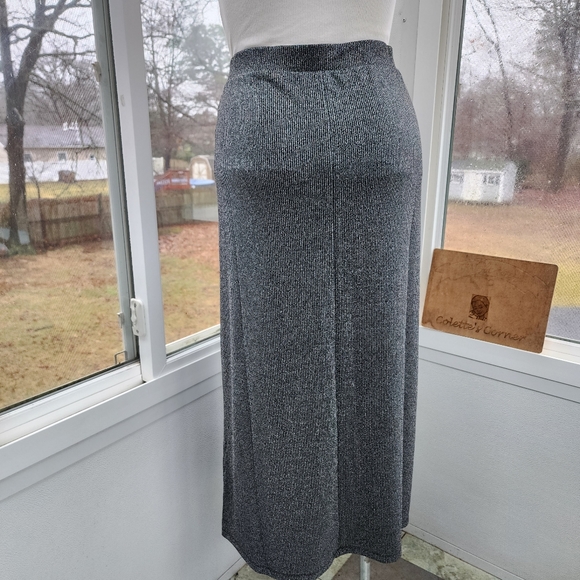 Old Navy High-Waisted Rib-Knit Silver Glittering Shine Maxi Side Slit Skirt - Picture 5 of 12
